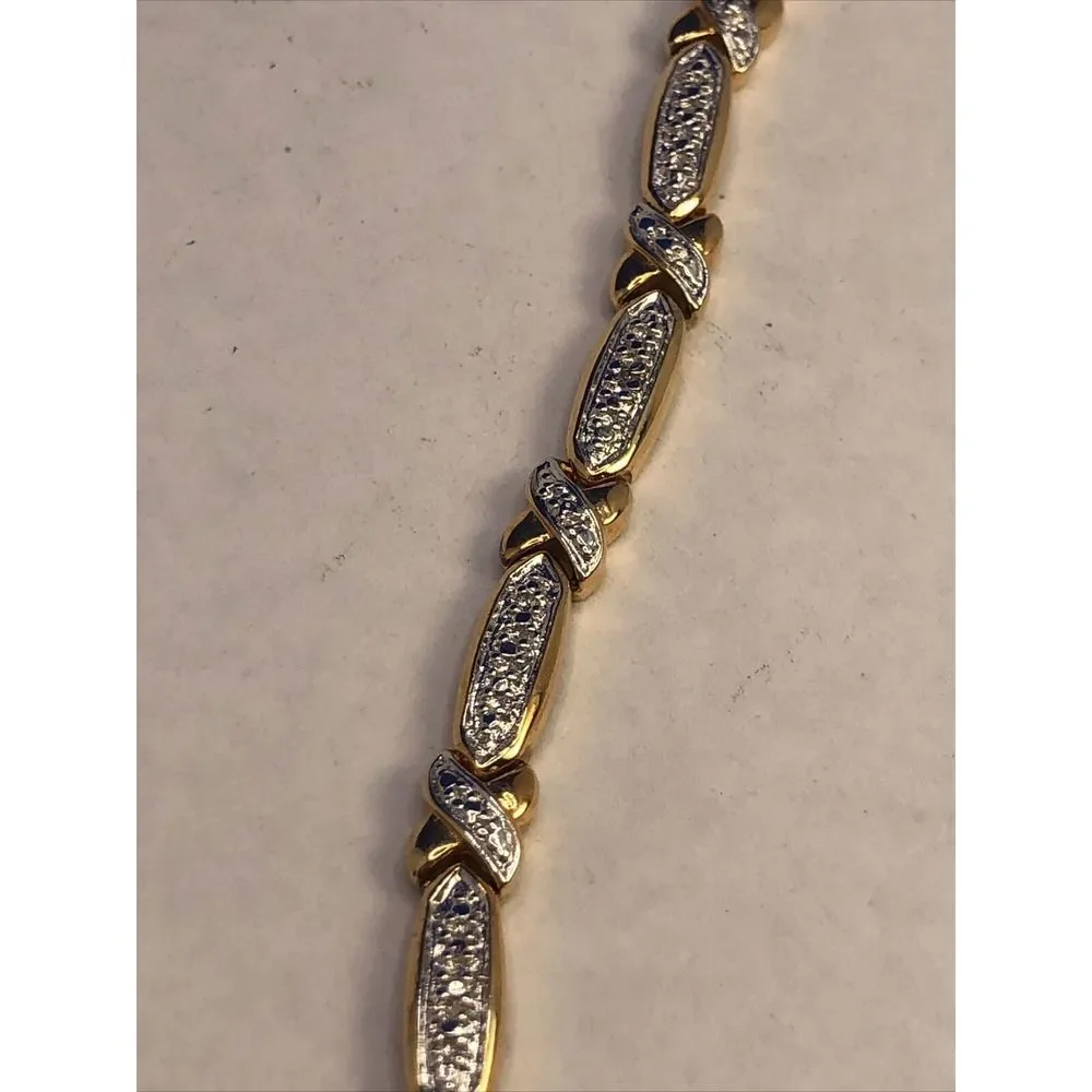 Designer 925 Sterling Silver Vermeil Two Tone Diamond Tennis Bracelet